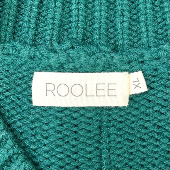 Roolee Green Cable Knit Sleeve Button-Back Crewneck Sweater - Picture 6 of 7